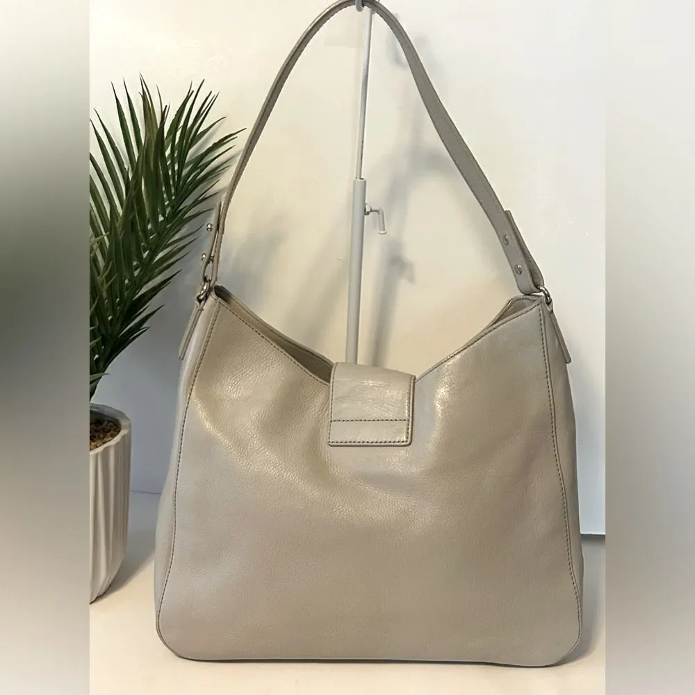 Kate Spade Gray Pebbled Leather Hobo Shoulder Bag Turnlock Purse